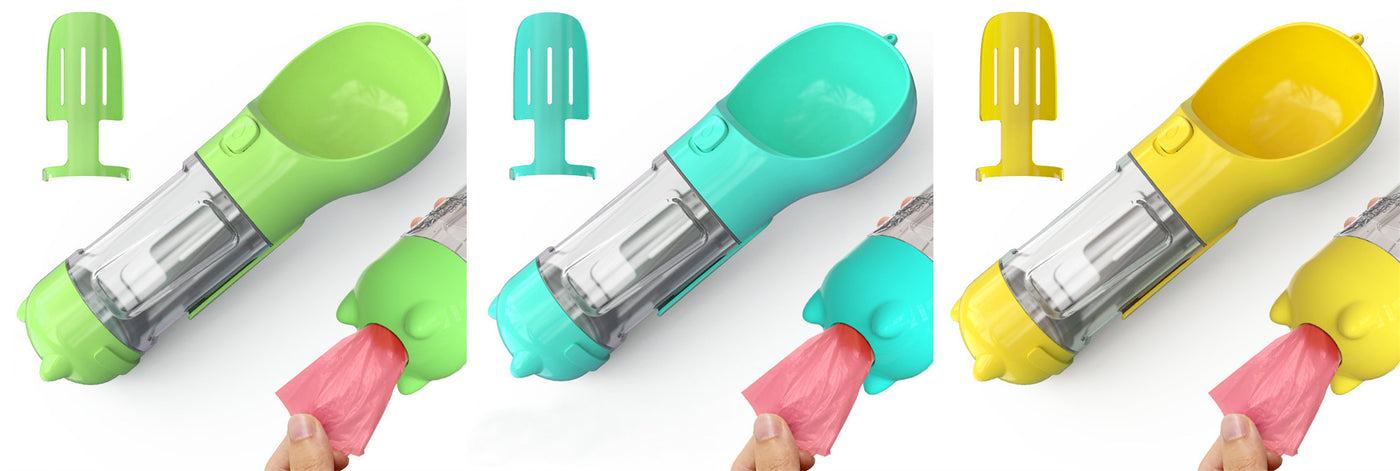 3-in-1 Portable Dog Water Bottle & Feeder - Pet Travel Water Bottle with Bowl & Bag Holder