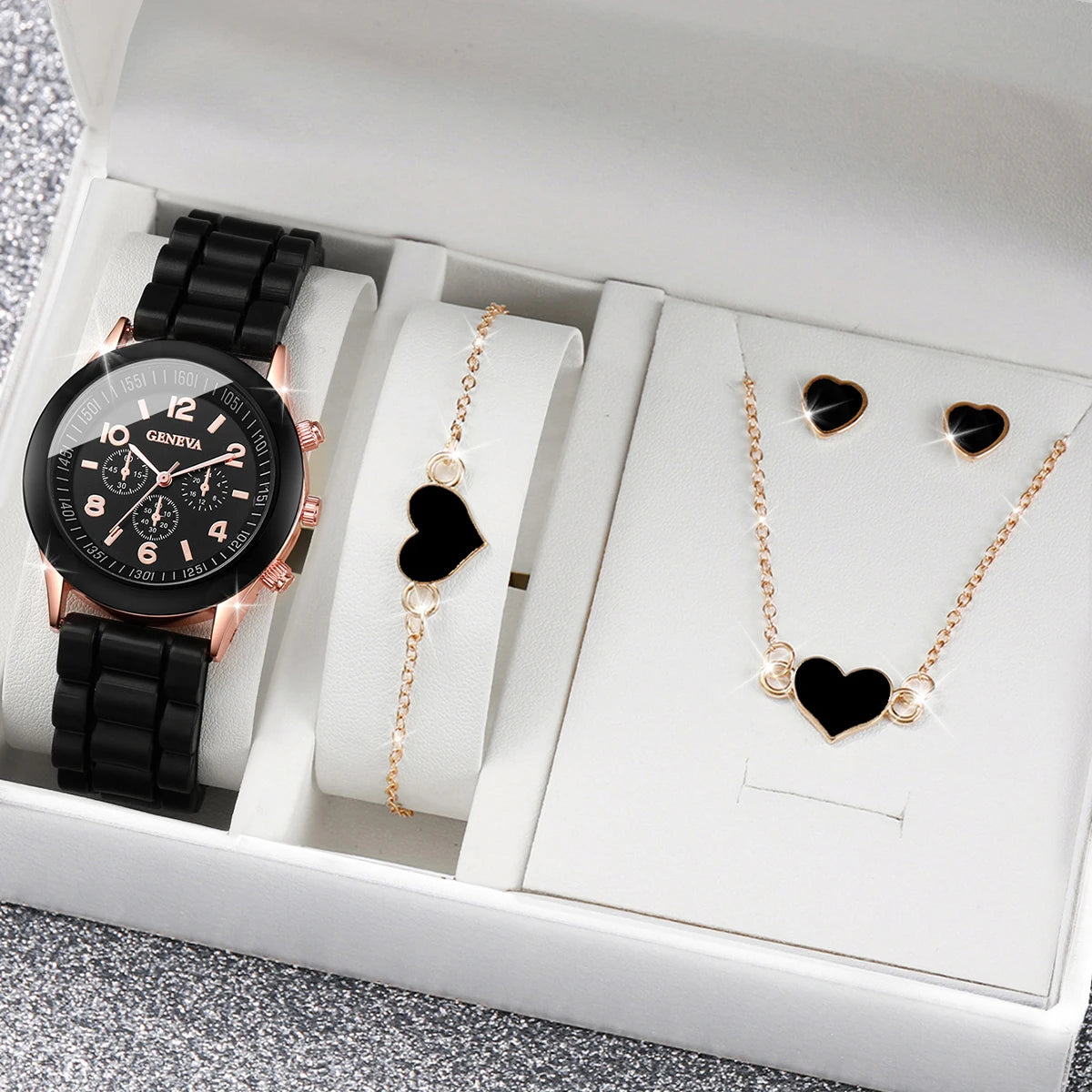 Quartz Watches Heart Jewelry Set