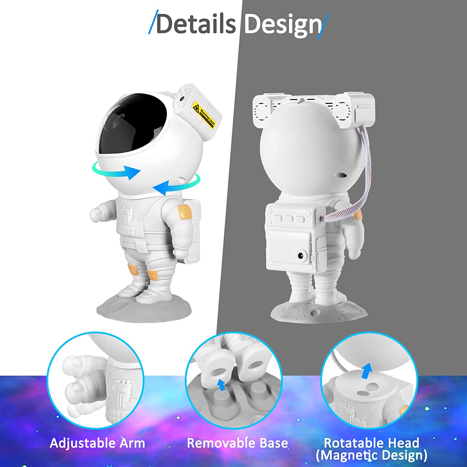 Projetor estrela infantil luz noturna com controle remoto 360 design ajustável astronauta nebulosa galáxia iluminação para crianças - VITOCLEI STORE