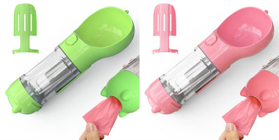 3-in-1 Portable Dog Water Bottle & Feeder - Pet Travel Water Bottle with Bowl & Bag Holder