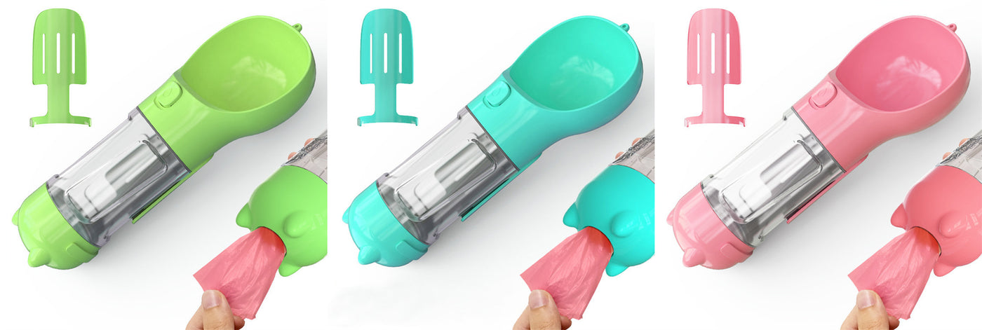 3-in-1 Portable Dog Water Bottle & Feeder - Pet Travel Water Bottle with Bowl & Bag Holder